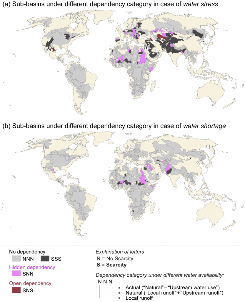 Maps of upstream water dependency in 2010